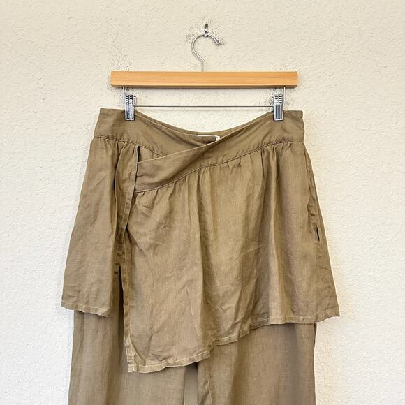 GIUSTO DAMA Skirted Pants Brown Wrap Straight Leg Linen Lightweight - Picture 3 of 15